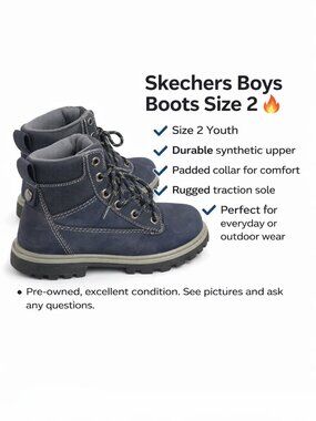 Skechers Boys Navy Hiking Boots Size 2 Rugged Lace Up